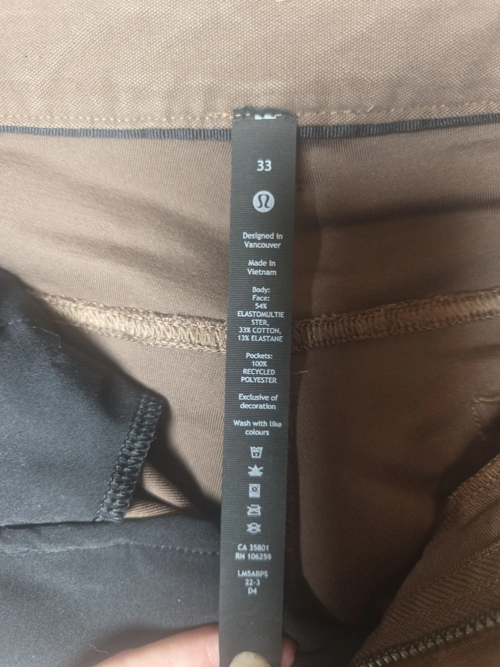 Lululemon Men’s ABC Classic Fit Pant Utilitech Brown Artifact Size 33 Inseam 32